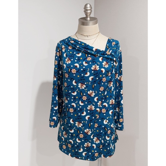 Liz Claiborne Women's Teal Floral Print Stretch Career Tunic Top Size PXXL - Picture 1 of 7